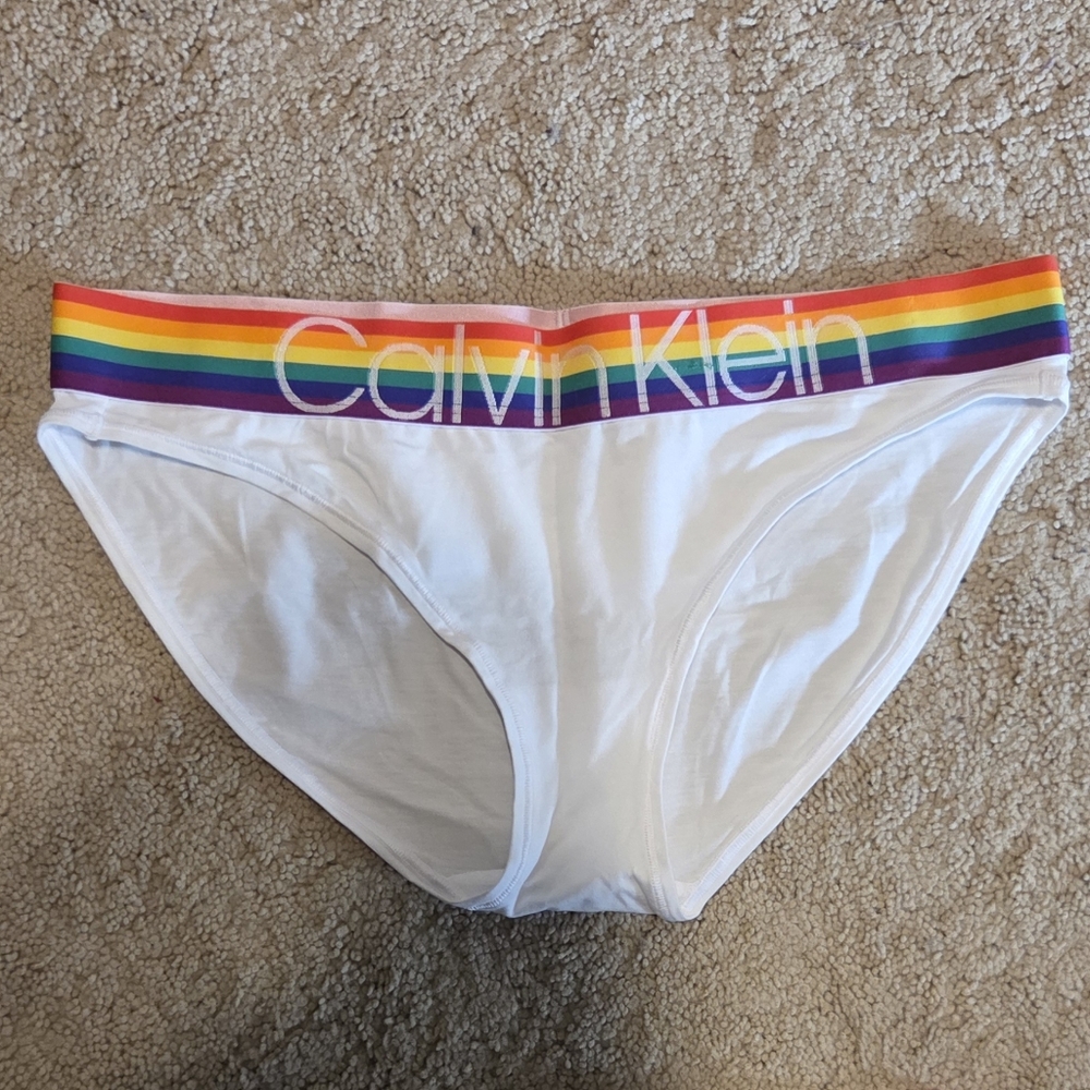 NWOT Calvin Klein Women's Bikini Panty, Medium, 2020 Pride in White